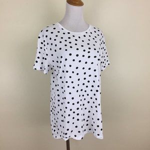 NWT ZARA White Black Polka Dot Short Sleeve High Low Hem  Loose Fit Shirt